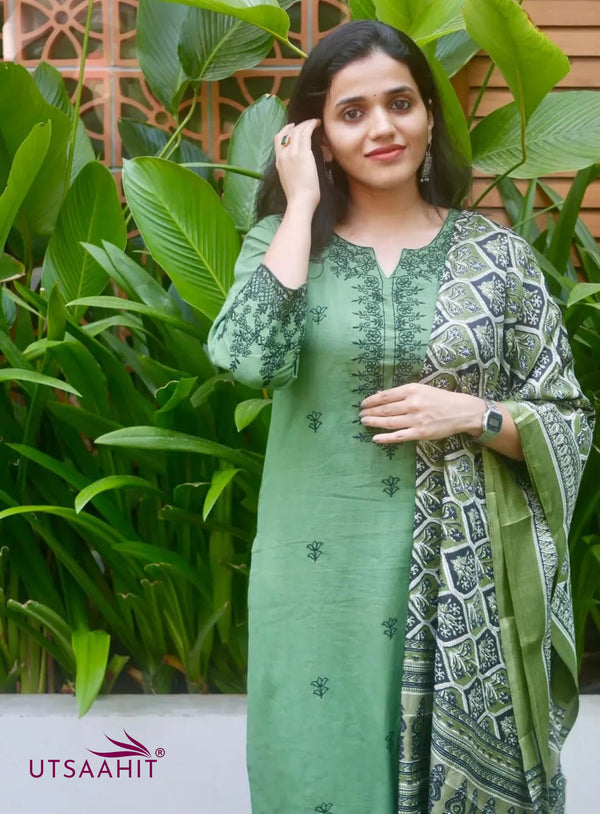 Premium Cotton Slub kurti pant dupatta set