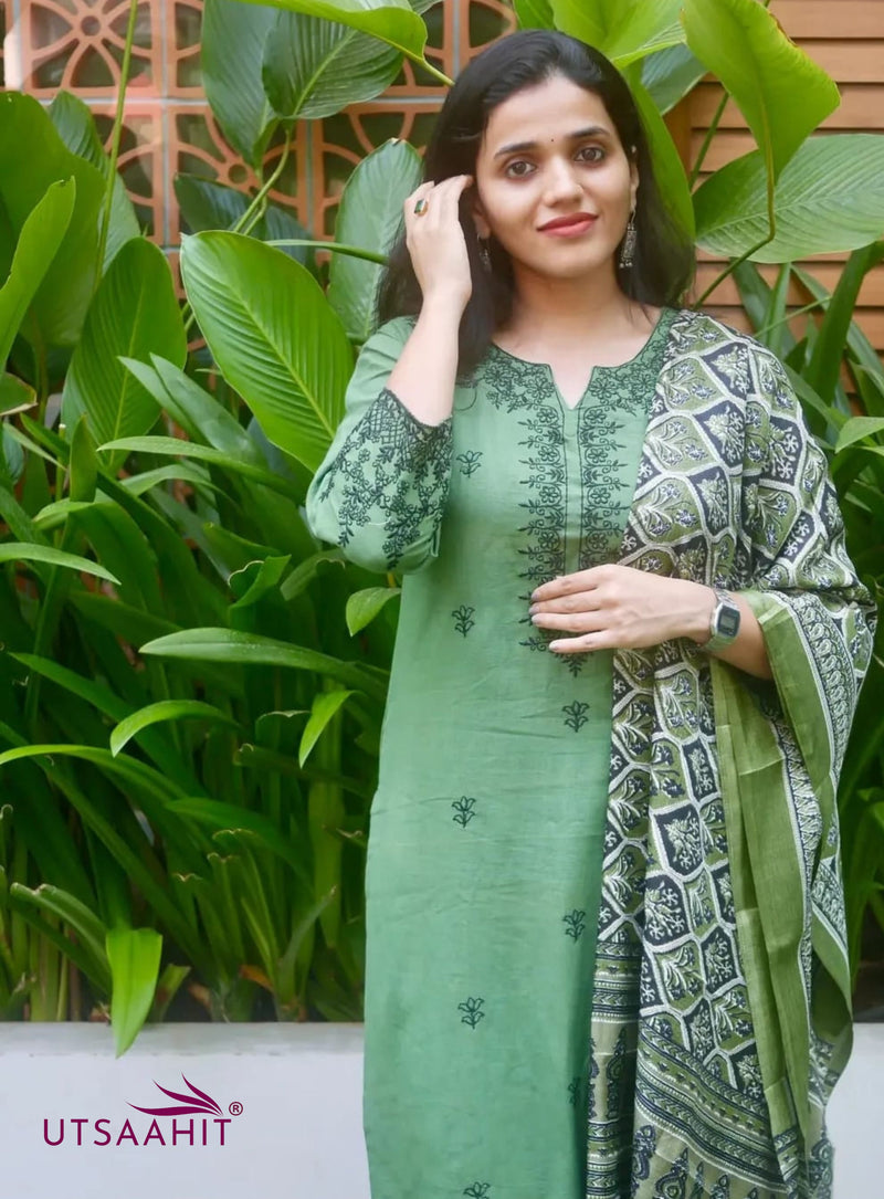 Premium Cotton Slub kurti pant dupatta set