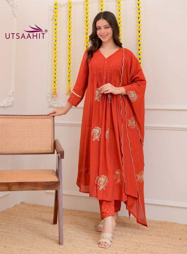 Pure Cotton Mal ANARKALI 3PCS EMBROIDERY SET