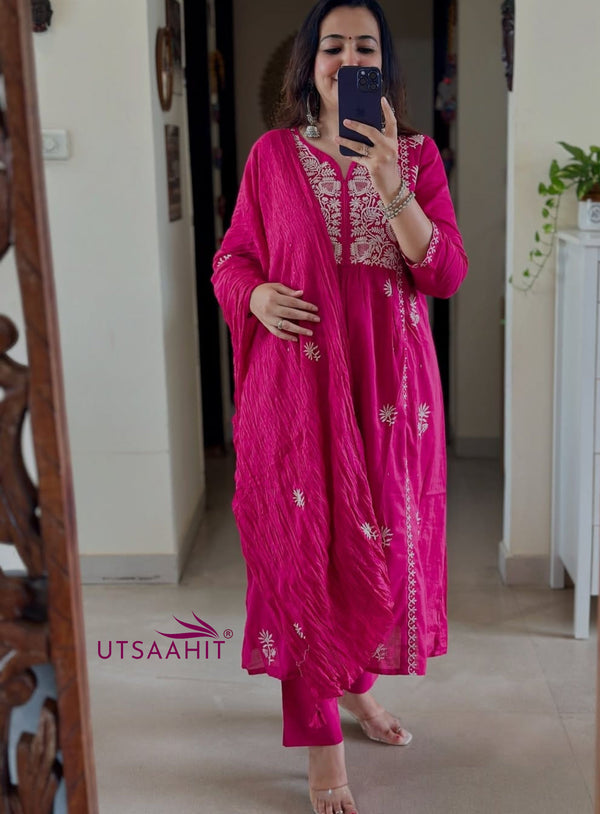 Pure Cotton Mal ANARKALI 3PCS EMBROIDERY SET