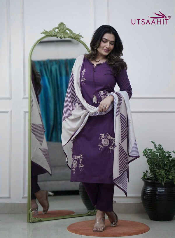 Beautiful Pure Cotton Kurti Pant Dupatta Set