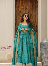 Pure Cotton  Bandhani Anarkali Dupatta Set