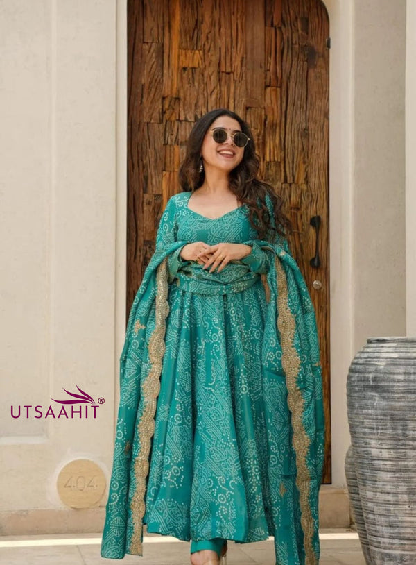 Pure Cotton  Bandhani Anarkali Dupatta Set