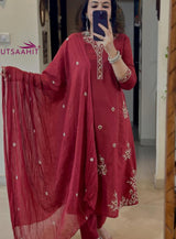 heavy original embroidery and floral print Abstract Floral Cotton Suit Set