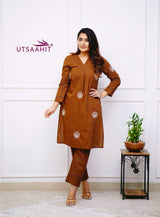 Pure Cotton  Embroidery & Moti Lace Neck Design Kurti Set