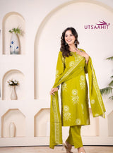 Pure Fine Cotton Add Work  kurti pant dupatta set