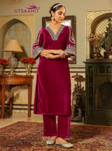 Heavy Viscose Velvet with 5mm Sequins Embroidery Designer Party Wear Velvet Cord Set