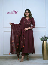 Premium Cotton  neckline embroidery kurti pant dupatta set