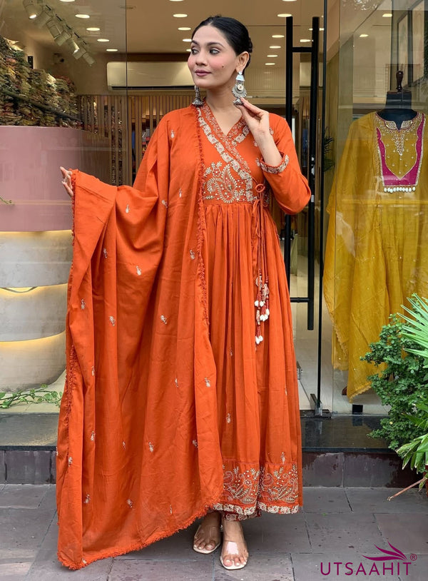 Premium Cotton Mal  ANGRAKHA KURTI  PANT DUPATTA SET