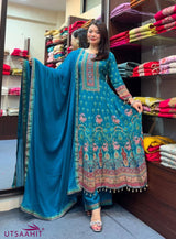 Pure Chinnon Fabric  Mirror Work & Hand Work RAJASTHANI FULL ANARKALI SET