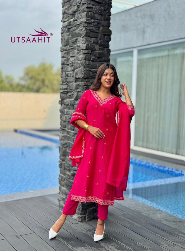 Premium Chanderi with Cotton Lining Hot Pink Chanderi Kurta Set