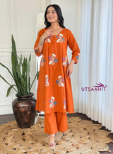 Soft Cotton Slub  Premium Multi-Floral Embroidered Kurti Set