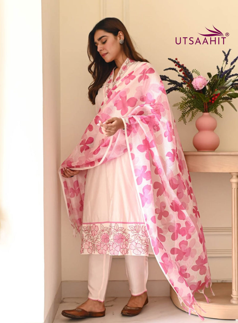 Pastel Blush Pink Mul Cotton Flex Suit Set Kota Doriya Dupatta