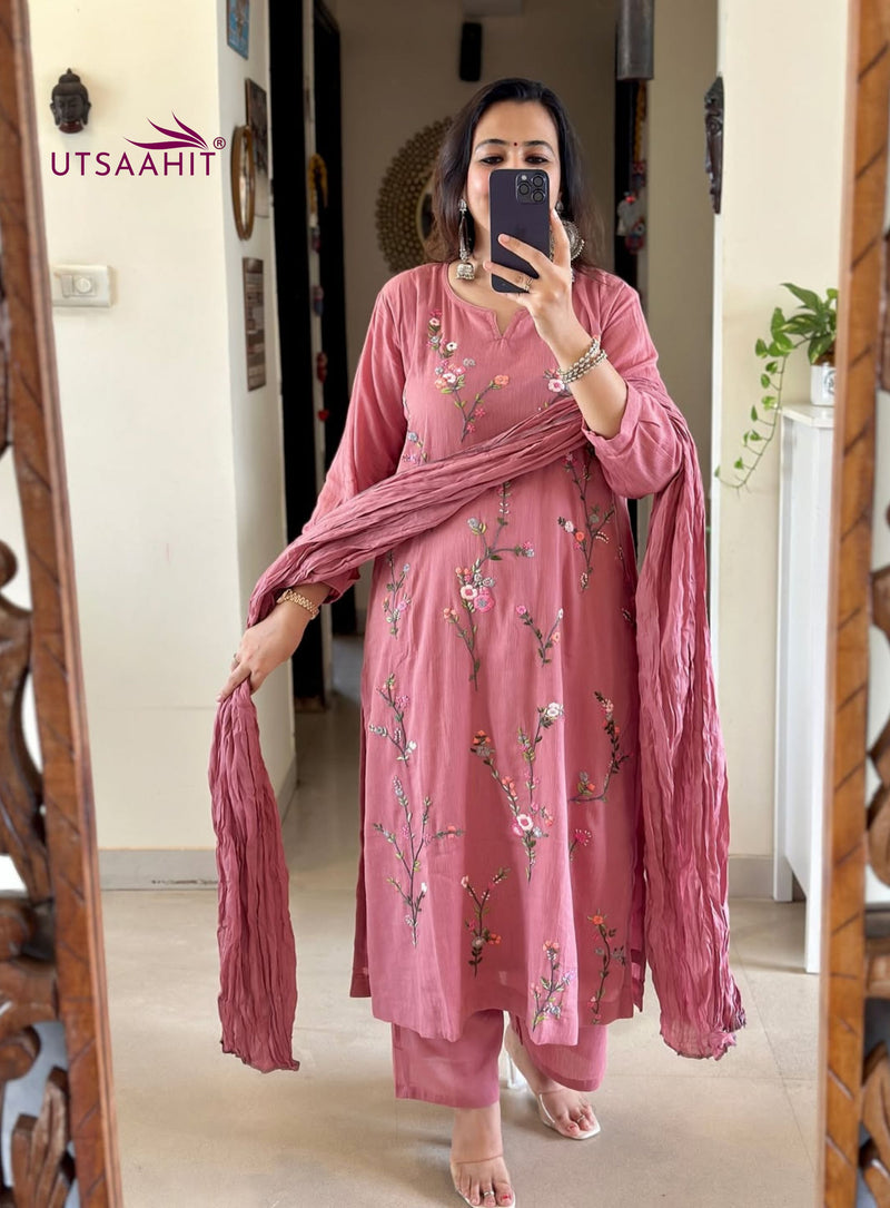 Pure Mul Cotton Embroidered Pant Set