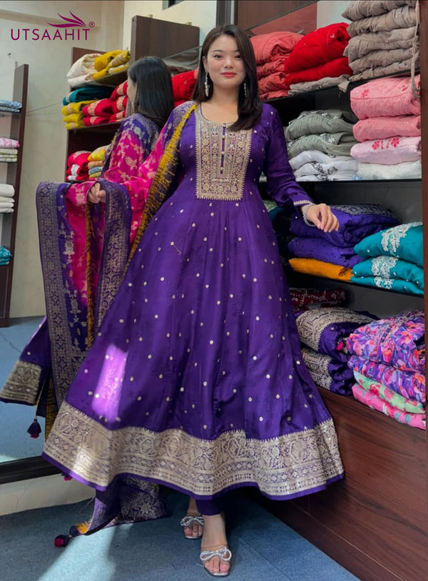 Anarkali Flared Kurti Pant Dupatta Set