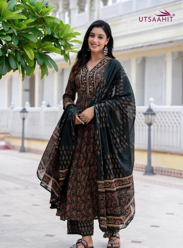 Elegant A-Line Cotton Kurta Pant Dupatta Set