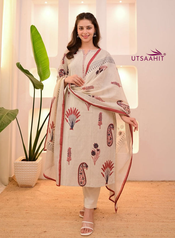 Easy-Breezy Pure Cotton Suit Set with Embroidery &amp; Prints