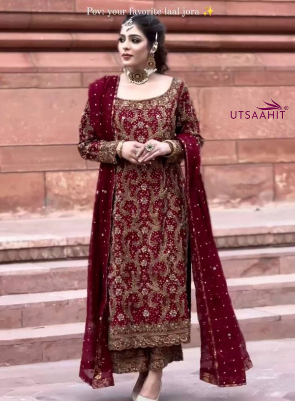 3-Piece Fancy Kurti Set with Palazzo &amp; Dupatta