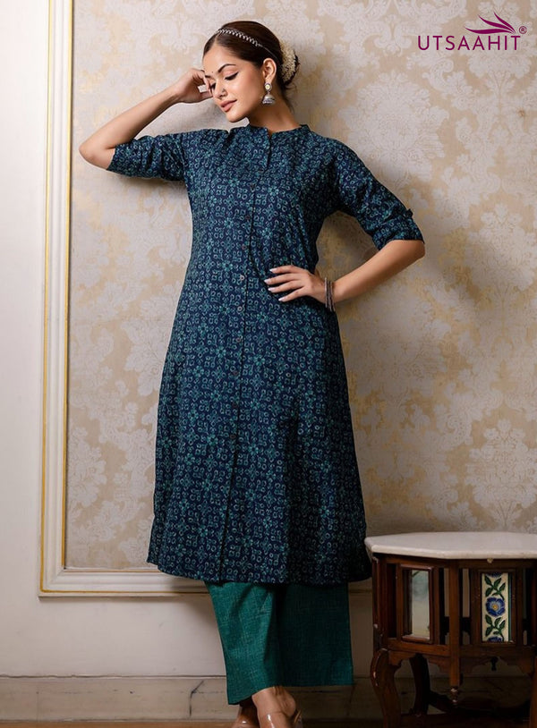 Premium Floral Fine Cotton Kurti Palazzo Set