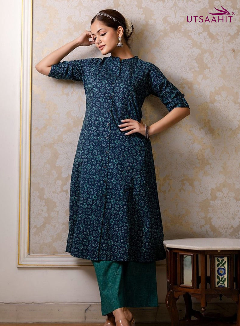 Premium Floral Fine Cotton Kurti Palazzo Set