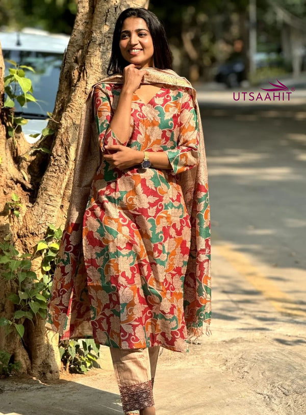 New Floral Silk Suit Set – Showroom Collection Piece