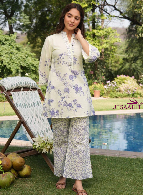 Printed Pure Cotton Co-ord Set with Embroidery