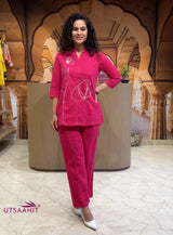 Cotton Co-ord Set with Floral Embroidery