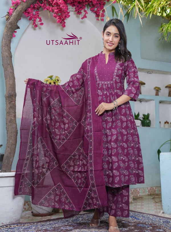 Elegant Cotton Angrakha Kurta Pant Dupatta Set with Embroidery & Adda Work – Utsaahit New Arrival | Sizes M to 7XL
