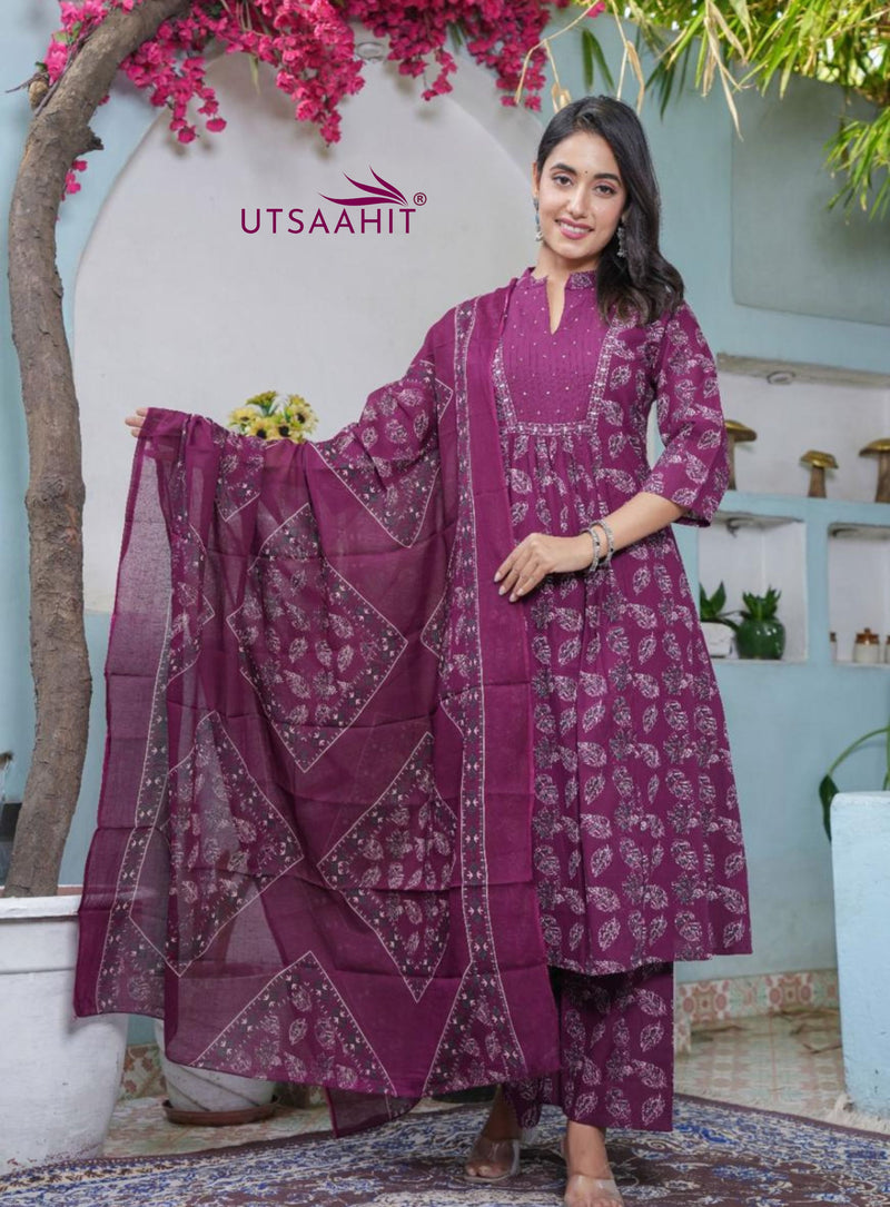 Elegant Cotton Angrakha Kurta Pant Dupatta Set with Embroidery & Adda Work – Utsaahit New Arrival | Sizes M to 7XL