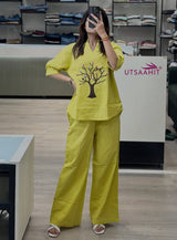Beautiful Pure Cotton Slub Embroidered Kurta with Plazzo