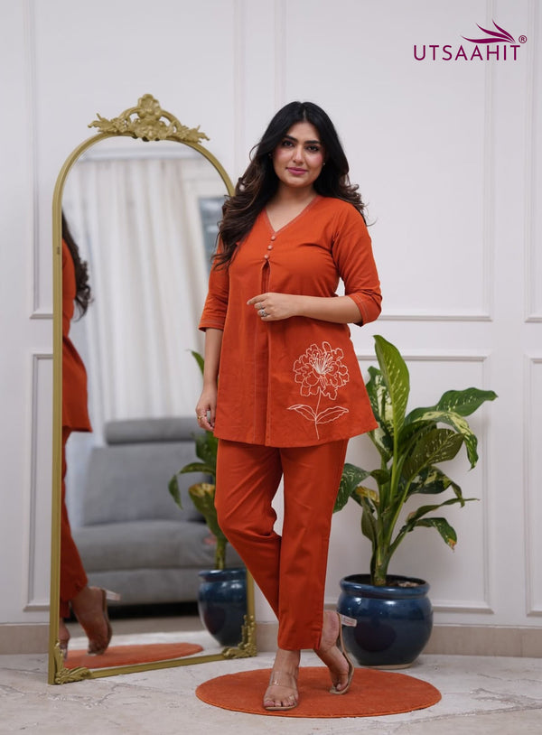 Premium Cotton Co-ord Set with Stylish Button Detailing &amp; Pocket