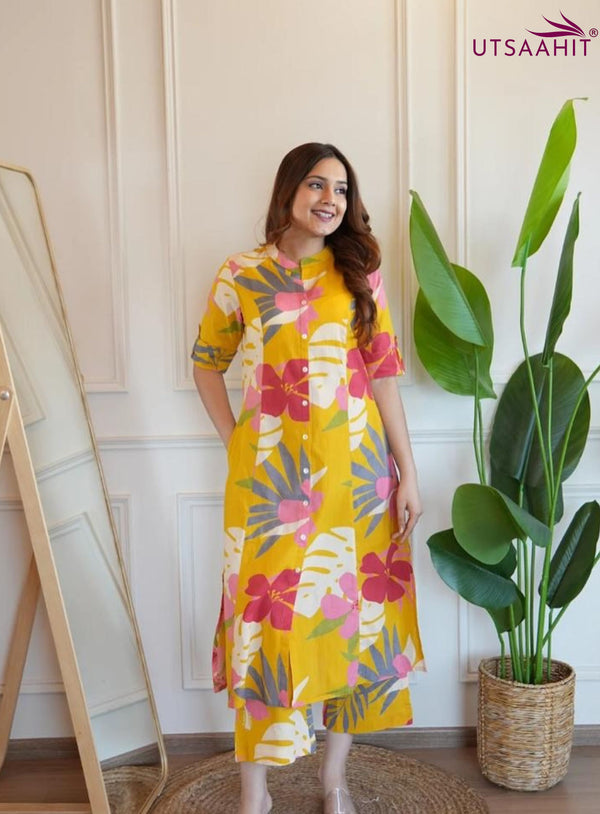 Premium Floral Fine Cotton Kurti Palazzo Set