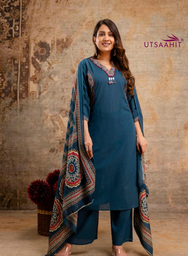 New Arrival Heavy Handwork Cotton Anarkali Kurti Pant with Malmal Dupatta