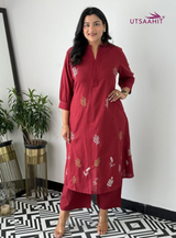 Cotton Collared Kurta Pant Set | Elegant Embroidered Co-ord