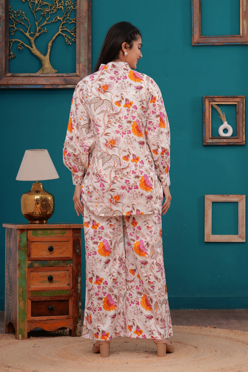 Cotton Co-ord Collar & Button Full Set in Orange & Pink – Utsaahit