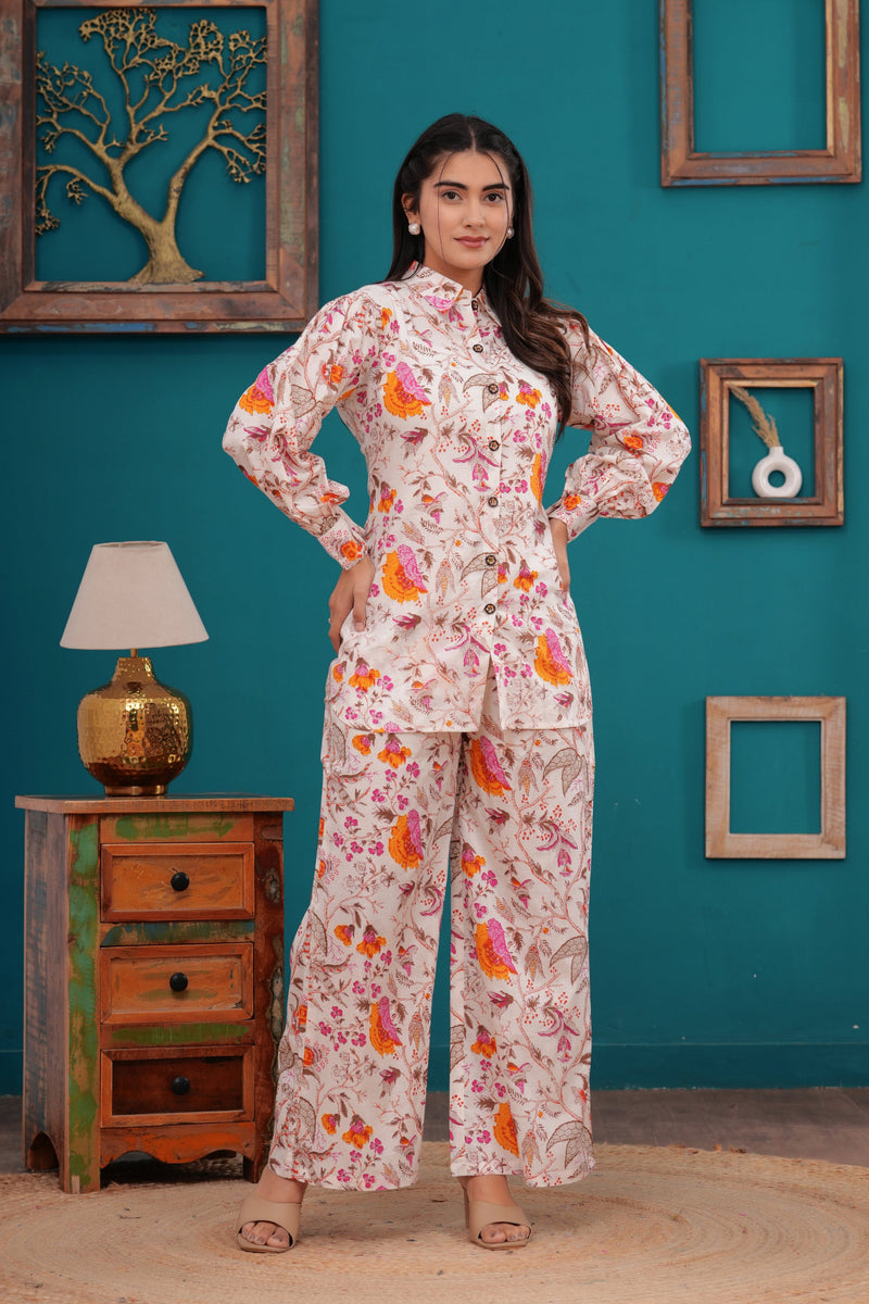 Cotton Co-ord Collar & Button Full Set in Orange & Pink – Utsaahit