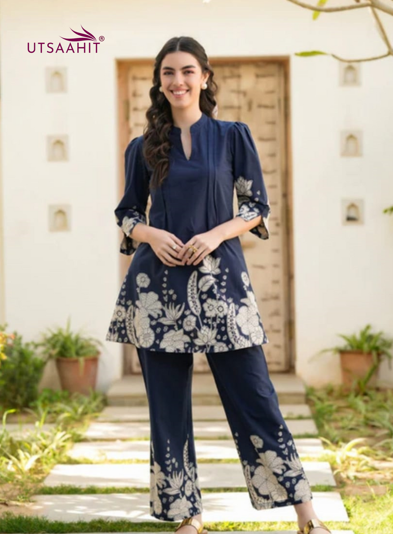 Premium Blue Cotton Co-ord Set for Women – Trendy Printed 2-Piece Set for Summer