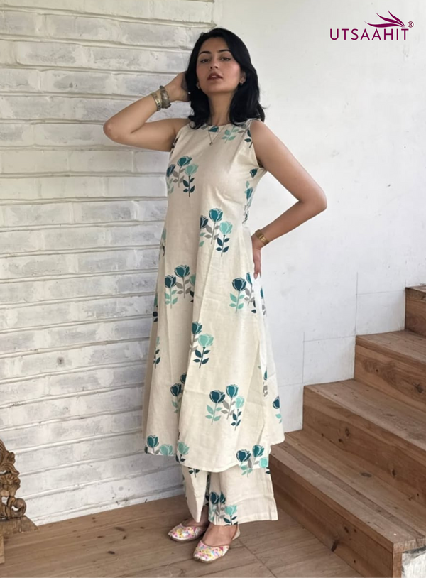 Premium Floral Fine Cotton Kurti Palazzo Set – Summer Collection