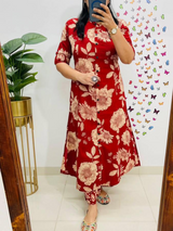 Red Printed Premium Cotton Cord Set - Utsaahit