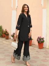 Black Embroidered Rayon Co-Ord Set