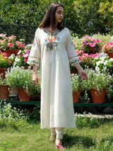 Off White Embroidered Cotton Kurta and Pant Set