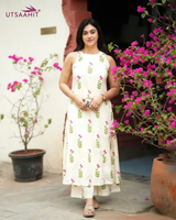 Ivory Floral Cotton A-Line Dress Set