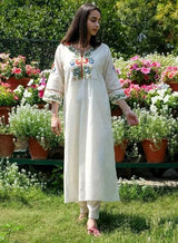 Off White Embroidered Cotton Kurta and Pant Set