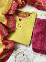 Utsaahit Kanchi Cotton Yellow Vatika Suit Set