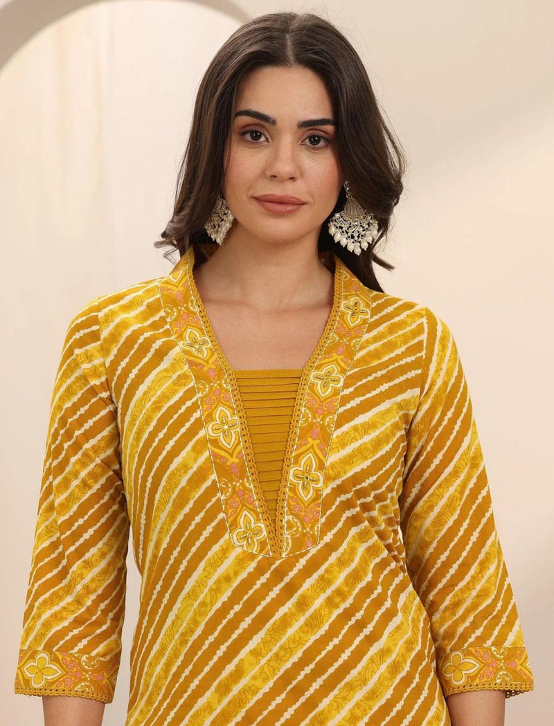 Utsaahit Lahariya Cotton Kurti Set with Dupatta – Ethnic Style