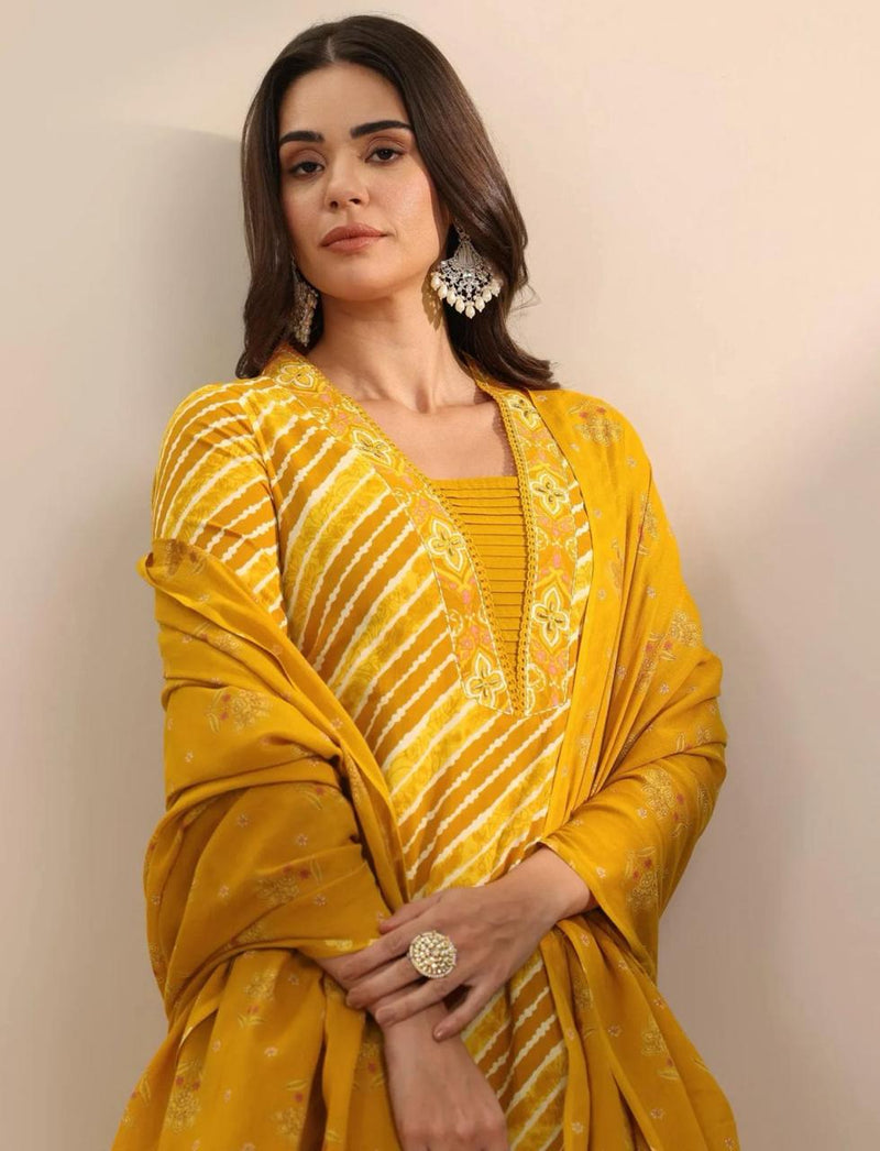 Utsaahit Lahariya Cotton Kurti Set with Dupatta – Ethnic Style