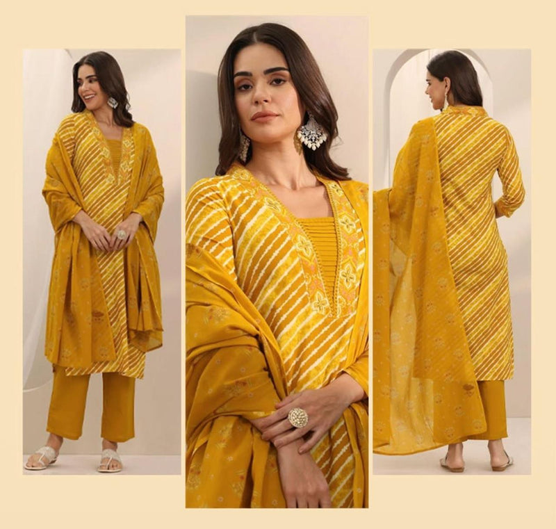 Utsaahit Lahariya Cotton Kurti Set with Dupatta – Ethnic Style