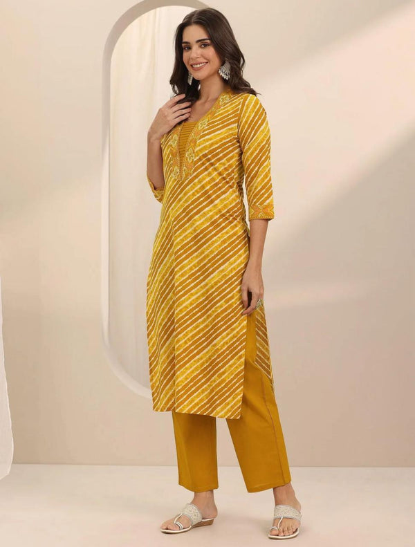 Utsaahit Lahariya Cotton Kurti Set with Dupatta – Ethnic Style