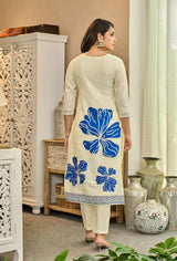 Pure Cotton Handwork Kurti Pant Dupatta Set for Women Heavy Ethnic Wear V-Neck