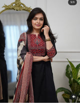 Premium Cotton Hand Block Printed Kurti Pant Dupatta Set Sequence Work